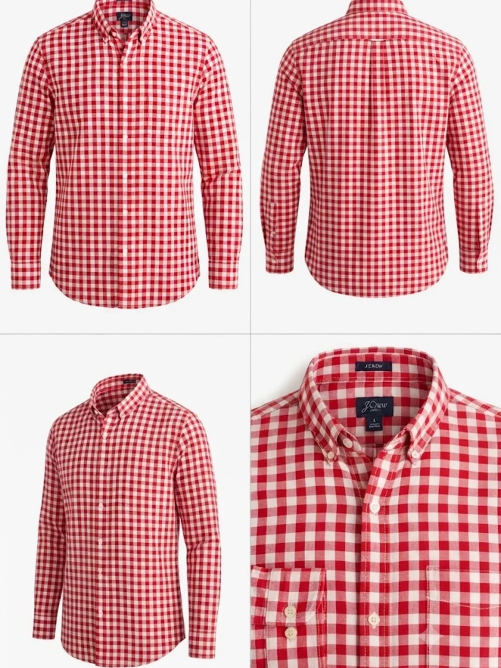J. Crew Red and White Gingham Button-Down Shirt Size XL